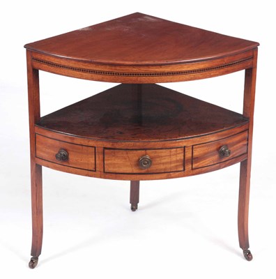 Lot 842 - A GEORGIAN MAHOGANY INLAID CORNER WASH STAND...