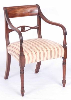 Lot 844 - A GEO III MAHOGANY AND EBONY INLAID ARMCHAIR...