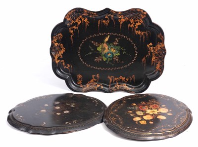 Lot 851 - A VICTORIAN PAPIER MACHE TRAY with Mother of...