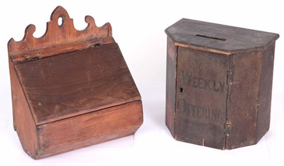 Lot 854 - A 19th CENTURY OAK COLLECTION BOX sign written...