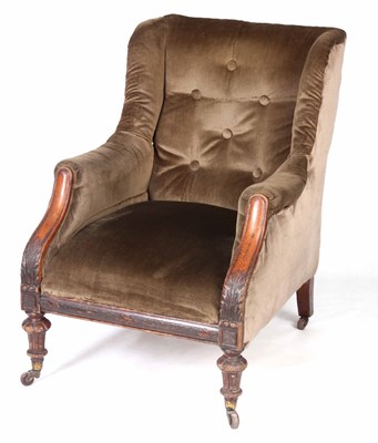 Lot 868 - A LATE 19TH CENTURY OAK FRAMED ARMCHAIR with...