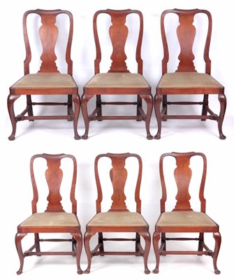 Lot 876 - A SET OF SIX WALNUT GEORGE I STYLE DINING...