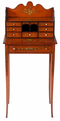 Lot 887 - A EDWARDIAN PAINTED SATINWOOD WRITING TABLE...