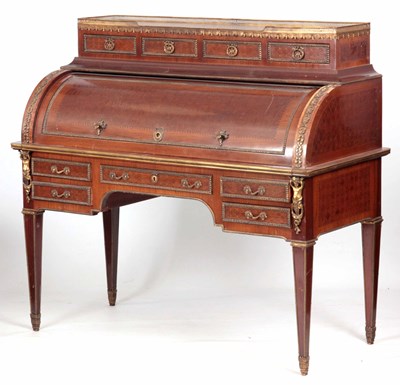 Lot 904 - A LOUIS XVI MAHOGANY ORMOLU MOUNTED CYLINDER...