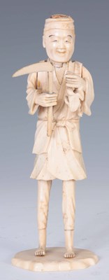 Lot 157 - A 19th CENTURY JAPANESE IVORY OKIMONO of a...