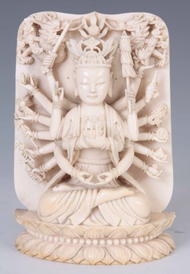 Lot 160 - A 19TH CENTURY CHINESE CARVED IVORY GUANYIN...