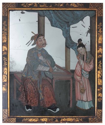 Lot 163 - AN 18TH CENTURY CHINESE REVERSE PAINTED MIRROR...