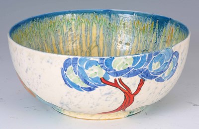 Lot 17 - A CLARICE CLIFF PATINA BLUE TREE PATTERN BOWL...