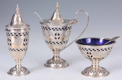 Lot 205 - A GEORGE V THREE PIECE SILVER CRUET SET by...