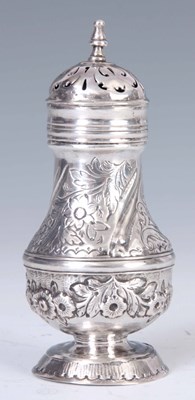 Lot 208 - AN EMBOSSED SILVER CASTER / PEPERRETTE with...