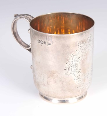 Lot 220 - A VICTORIAN SILVER CHRISTENING MUG with leaf...