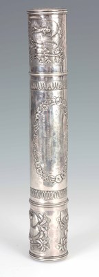 Lot 234 - AN ORNATE INDIAN SILVER SCROLL CONTAINER...