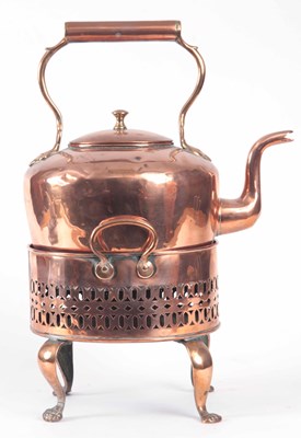 Lot 263 - A LATE GEORGIAN COPPER OVAL KETTLE ON ORIGINAL...