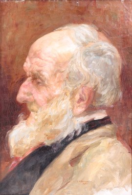 Lot 372 - L.M. BAINES. OIL ON CANVAS. Portrait of older...