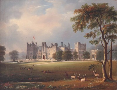 Lot 388 - A 19th CENTURY OIL ON CANVAS. View of a castle...