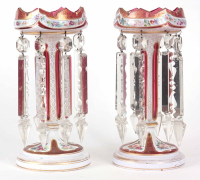 Lot 4 - A PAIR OF 19TH CENTURY BOHEMIAN STYLE RUBY AND...