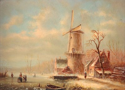 Lot 419 - H.A.C. ZANCHERO? OIL ON PANEL. Dutch winter...