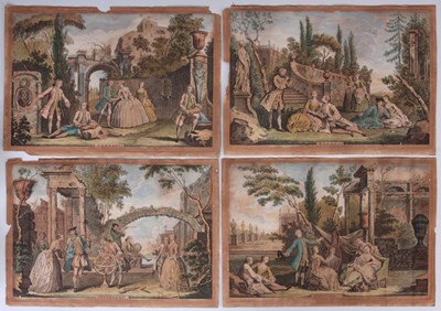 Lot 428 - A SET OF FOUR 18TH CENTURY COLOURED PRINTS...