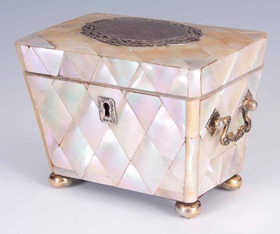 Lot 452 - A 19TH CENTURY MOTHER OF PEARL SILVER MOUNTED...