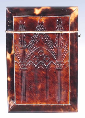 Lot 482 - A 19TH CENTURY GOTHIC TORTOISESHELL CARD CASE...