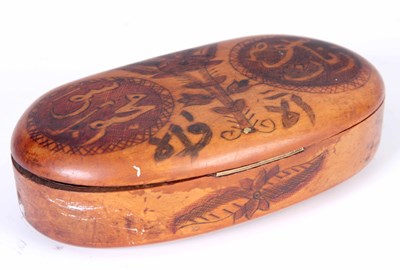 Lot 500 - A 19TH CENTURY PENWORK OLIVE WOOD SNUFF BOX...