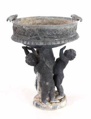 Lot 535 - A 19TH CENTURY LEAD BIRD BATH with relief...