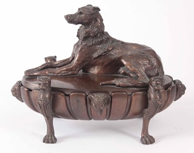 Lot 591 - A REGENCY PATINATED BRONZE INKSTAND with a...