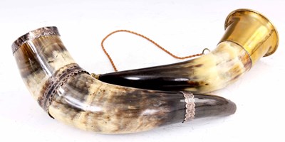 Lot 598 - TWO 19TH CENTURY COW HORN HUNTING HORNS with...