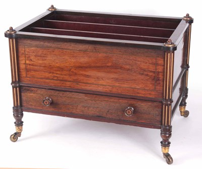 Lot 869 - AN UNUSUAL LATE REGENCY BRASS INLAID ROSEWOOD...