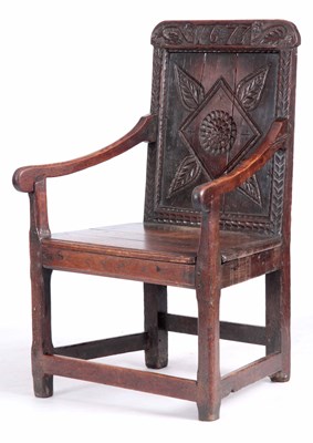 Lot 890 - A 17TH CENTURY JOINED OAK WAINSCOT CHAIR DATED...