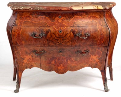 Lot 892 - A LOUIS XVI STYLE BOMBE SHAPED THREE DRAWER...