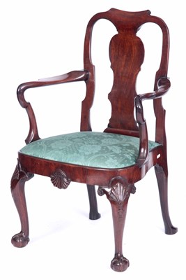 Lot 923 - A STYLISH GEORGE II MAHOGANY OPEN ARMCHAIR IN...