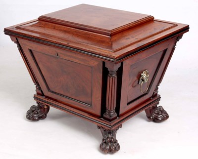 Lot 944 - A STYLISH REGENCY MAHOGANY SARCOPHAGUS WINE...