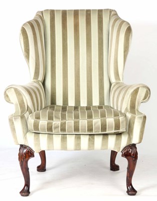 Lot 947 - A GOOD QUEEN ANNE STYLE WALNUT UPHOLSTERED...