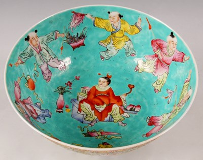 Lot 99 - A Chinese turquoise ground Famille Rose...