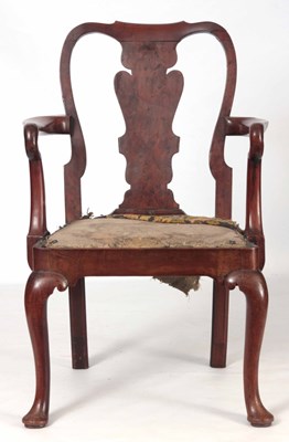 Lot 961 - AN UNUSUAL GEORGE I YEW-WOOD OPEN ARMCHAIR...