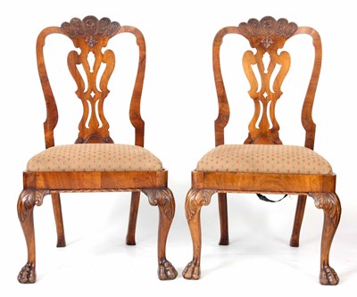 Lot 894 - A PAIR OF GEORGE I WALNUT SIDE CHAIRS with...