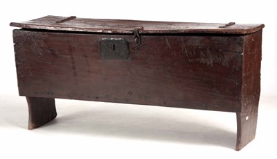 Lot 974 - AN EARLY 17TH CENTURY OAK PLANK COFFER/ SWORD...