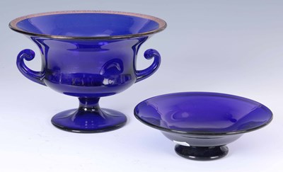 Lot 1 - A 19TH CENTURY BRISTOL BLUE LARGE TWO HANDLED...