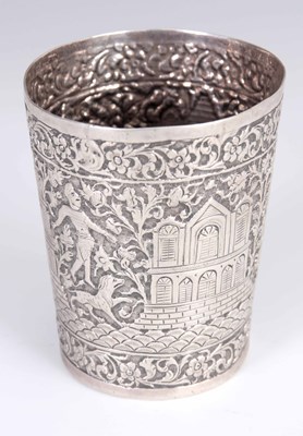 Lot 101 - A 19TH CENTURY INDIAN WHITE METAL BEAKER with...