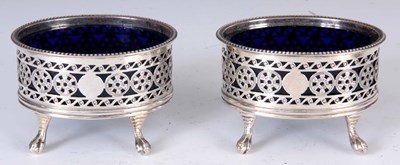 Lot 204 - A PAIR OF GEORGE V OVAL SHAPED SILVER SALTS...