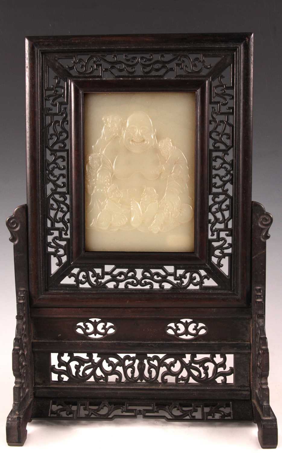 Lot 112 - A 19th Century Chinese Jade panelled carved...