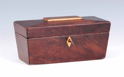 Lot 453 - A GEORGE III MAHOGANY TEA CADDY with angled...