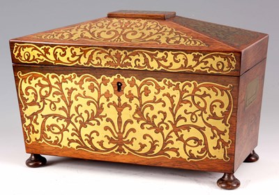 Lot 456 - A REGENCY SARCOPHAGUS SHAPED ROSEWOOD AND...