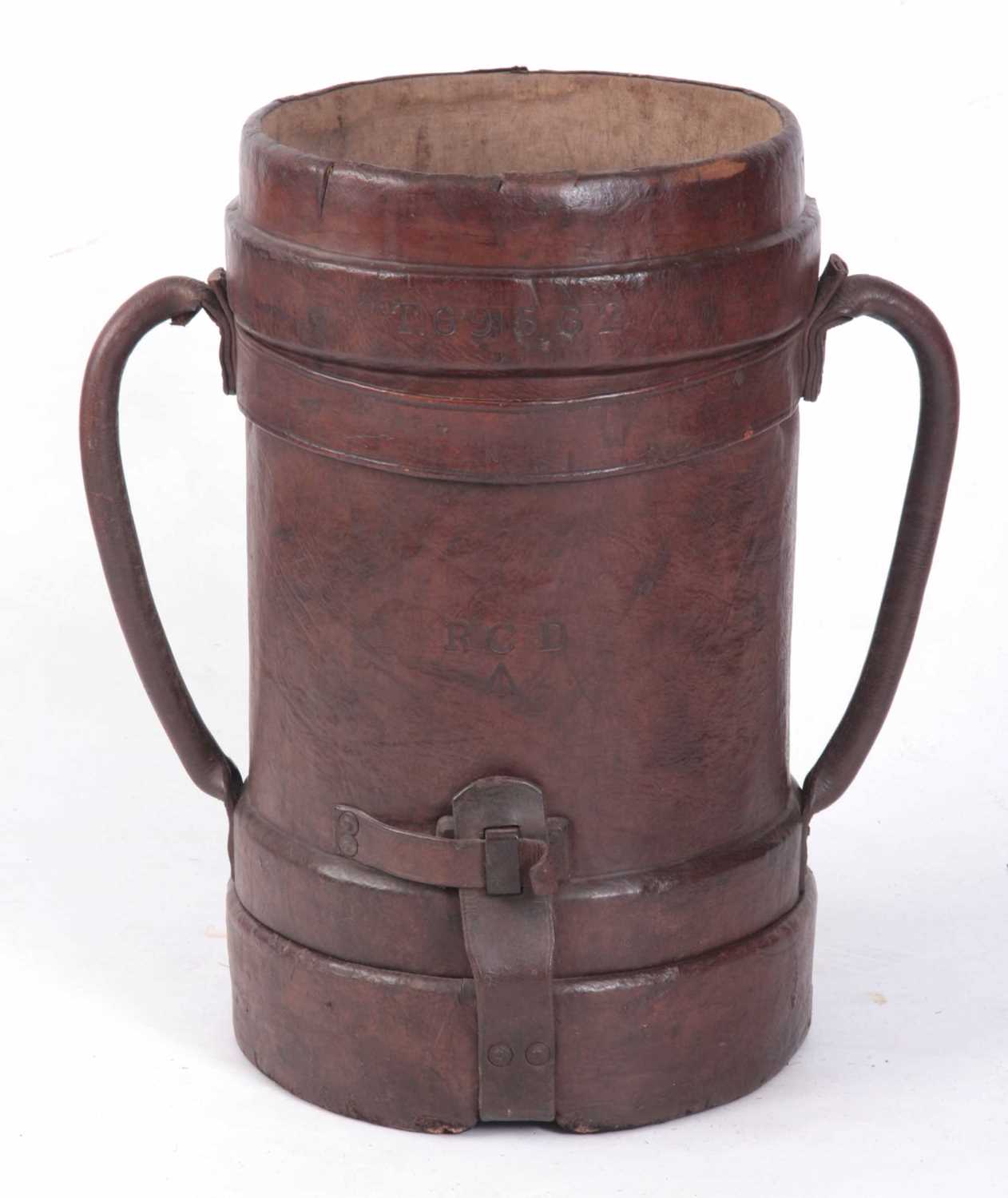 Lot 347 - A LARGE WW1 LEATHER SHELL CARRIER with two...