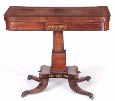 Lot 856 - A REGENCY BRASS INLAID ROSEWOOD CARD TABLE...