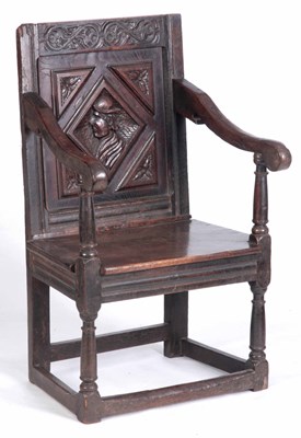 Lot 1002 - A 17th CENTURY JOINED OAK WAINSCOT CHAIR with...