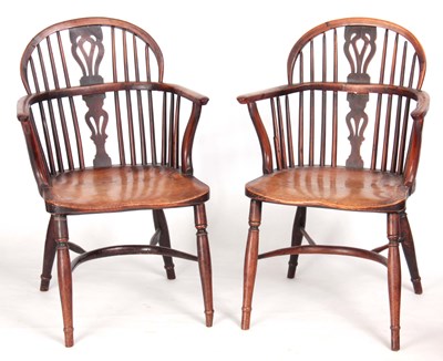 Lot 1006 - A PAIR OF EARLY 19TH CENTURY YEW-WOOD LOW BACK...