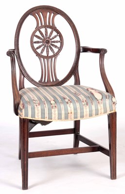 Lot 1020 - A 19TH CENTURY SHERATON STYLE OPEN ARMCHAIR...