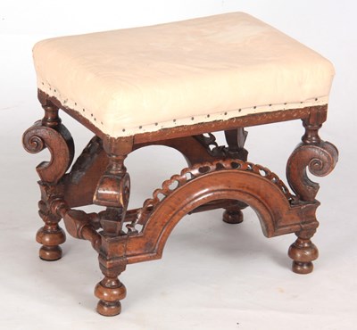 Lot 1025 - A LATE 17TH CENTURY WALNUT STOOL with square...